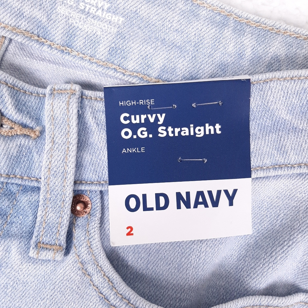 Old Navy Curvy OG Straight High Rise Ankle Jeans light wash classic 90s grunge - Picture 8 of 12